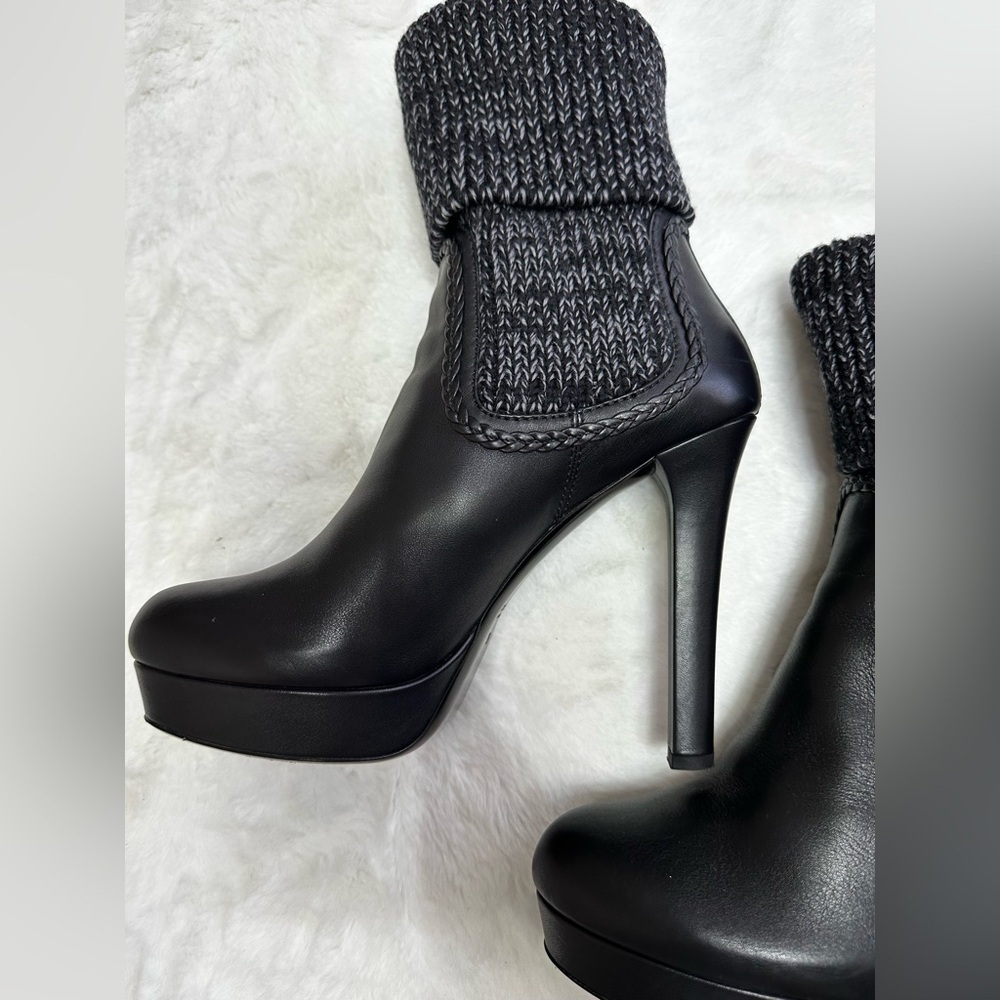 Gucci Black Heeled Boots with Knit Cuff - Picture 5 of 16